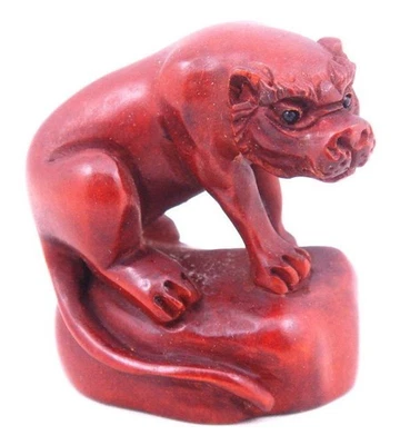 Boxwood Hand Carved Japanese Netsuke Sculpture Furious Tiger On Rock #10012303 - Image 1 of 4