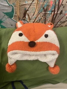 FUCHS TIER BEANIE OHRENKLAPPE MÜTZE KINDER PELZ KORALLE ORANGE WEISS BRÜDER SCHWESTERN - Bild 1 von 2