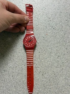 Red Swatch Cherry Berry Striped GR1541 swatch watch pre-owned - Photo 1/3