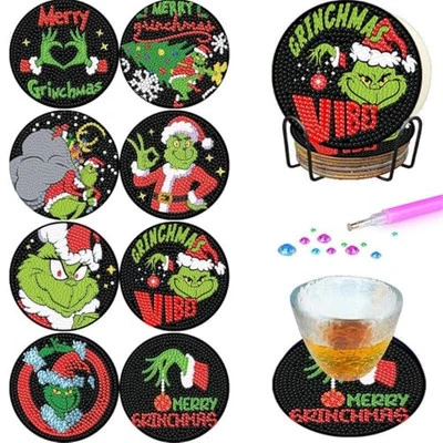 8 PIEZAS Posavasos de Navidad Arte Diamante, 5D Hágalo Usted Mismo Pintura de Diamantes de Navidad  Foto 1 de 4