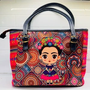 Dahlia Artesanal Co, Freida Kahlo Embroidered Large Purse/Tote Bag-15" x 11" - Picture 1 of 8