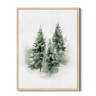Arte de pared vintage de Navidad con impresión en lienzo de tres pinos verdes, 12x16... Foto 1 de 4
