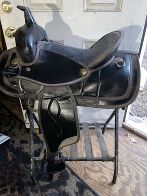 "Silla de montar Weaver Leather 15"" negra Western Pleasure Trail - árbol limpio y sólido"  Foto 1 de 4