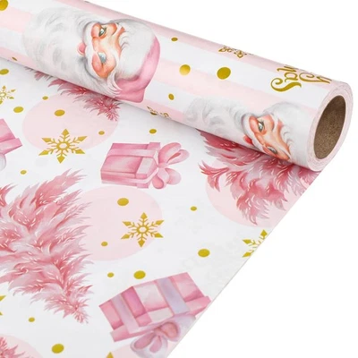 Pink Christmas Wrapping Paper – 1 Roll 17 x33ft Gift Wrap Paper with Trees - Image 1 of 4
