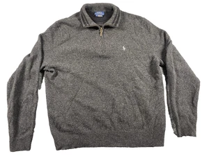 Polo Ralph Lauren 1/4 Zip Wool Sweater Men's L Gray Pony Pullover Jacket Preppy - Picture 1 of 7