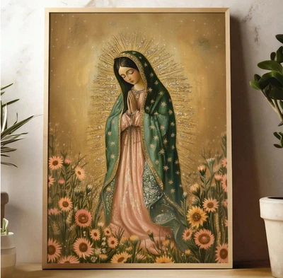 Virgin Mary Canvas Print 8 x 12 in Frameless Mexican Catholic Chicano Wall Art - Image 1 of 4