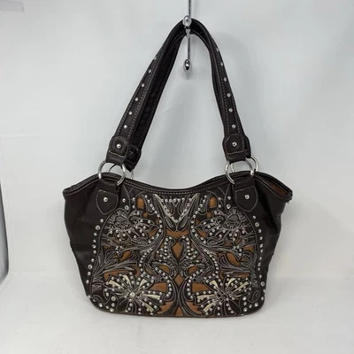 Montana West Shoulder Bag Brown Concealed Carry Studded Brown Western Bling - Image 1 of 4