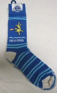 LIFE IS GOOD NWT Mens LIG 3 pair Crew Socks Dog Swim Blue Stripes NEW - Picture 1 of 3