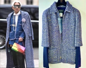 6K Chanel 2015 New Purple Tweed Houndstooth Jacket 34 36 2 4 Coat logo Top S M L - Picture 1 of 24