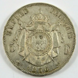 FRANCE SILVER 5 FRANCS 1856 A NAPOLEON III EMPEREUR VF .7234 OZ .900 SILVER - Picture 1 of 4