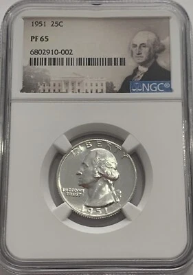 1951 NGC PF65 Silver Proof Washington Quarter 25c Portrait - Image 1 of 3