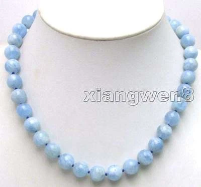 Collar redondo de aguamarina azul natural de 10 mm para mujer gargantillas joyería de piedra de 17" Foto 1 de 4