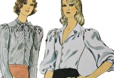 1980s Puff Balloon Sleeve V Neck High Collar Blouse Style 4524 Sewing Pattern - Image 1 of 3