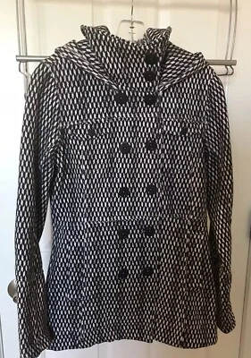 HURLEY куртка женщин белый черный чек двубортный кнопка съемный капюшон Lg - Изображение 1 из 4