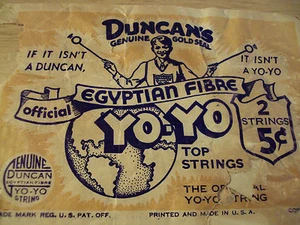 UNICA borsa pubblicitaria 1937 STRINGHE~"DUNCAN'S YO-YO"~fibra egiziana~Ephemera~ - Foto 1 di 5