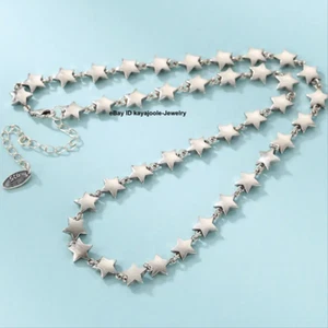 Collar de eslabones de cinco estrellas con cadena de plata esterlina S925 real de 5 mm 24-25 g 16-18 pulgadas - Imagen 1 de 4