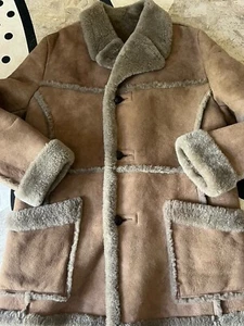 Vintage Shearling SheepSkin Shearling Marlboro Man Ligth Brown Coat Jacket L - Picture 1 of 7
