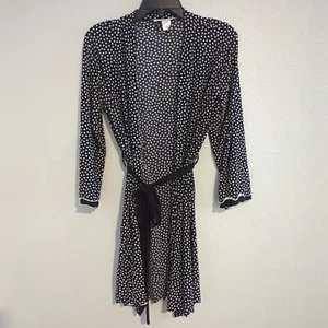 Linea Donatella Robe Black White Polkadots Ruffle Loungewear Size Small - Picture 1 of 6