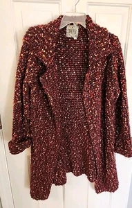 Vintage Curio Chunky Knit Wool Blend Maroon Rainbow Longline Cardigan Size Small - Picture 1 of 7