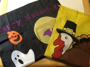 2 große Gartenfahnen Halloween "Happy Haunting" und Thanksgiving Tom Turkey - Bild 1 von 12