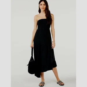 Scoop Women's Strapless Asymmetric Midi Sundress, Black, Medium (8-10) - Picture 1 of 5