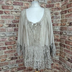 Romeo Juilia Top Grey Oversize Lace Womens Medium 3/4 Sleeve Boho - New - Picture 1 of 14