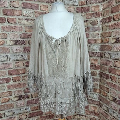 Romeo Juilia Top Grey Oversize Lace Womens Medium 3/4 Sleeve Boho - New - Image 1 of 4