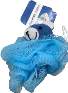 Animal bath puff blue white black bear head light blue puff 4.5" long NEW - Picture 1 of 3