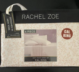 Rachel Zoe California King Sheet Set Peach Branches/Leaves Oeko Tex Cottagecore - Picture 1 of 3