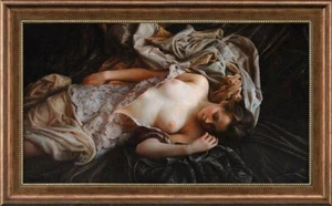 Handgefertigtes Original Ölgemälde Kunst weiblicher Akt Mädchen auf Leinwand 24"x40" - Bild 1 von 2