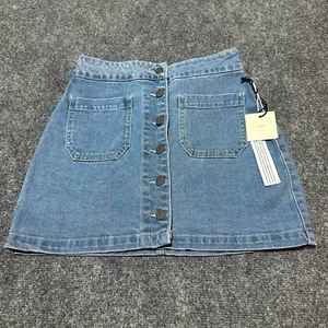 NEW Francescas Skirt Womens Extra Small Blue Denim Cotton Blend Button Front - Picture 1 of 11