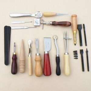 18Pcs leather craft punching tool kit SET stitching engraving work sewing saddle