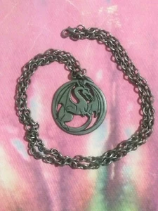 DRAGON MEDALLION Necklace Die Cut Pewter Metal w/ chain vintage - Picture 1 of 6