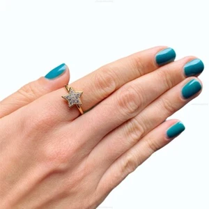 0,09 Karat Diamant Stern Art Deco Verlobungsdiamant Ring 14k Gold feiner Schmuck - Bild 1 von 5