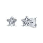 Diamond Star Earrings Stud 14K White Gold Beaded Round Cut Natural 0.05 CT