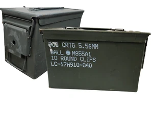 Used 2 Pack Of U.S. G.I. M2A1 50 Cal Metal Ammo Can 5.56MM Box *mocinc.1982* - Picture 1 of 6