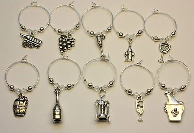 10 Wine Glass Charm Rings WINE LOVERS made with Preciosa Crystal Party Wedding