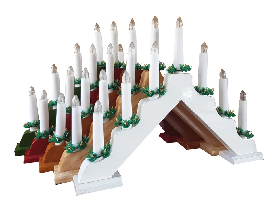 Holz Kerzenbrücke Schwibbogen Lichterbogen mit 7 Kerzen warmweiß Weihnachten - Bild 1 von 4