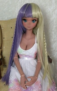 Peluca muñeca BJD 1/3 8-9" SD larga rubia púrpura trenzas flequillo recto cabello JR-213 - Imagen 1 de 8