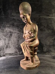 Afrikanische Mutter Stillbaby handgeschnitzt Holz-Kunst Frau Stillen Skulptur - Bild 1 von 12