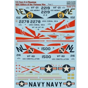 US NAVY F-4 Phantom Mig Killers Part 1 Decals 1:72 PS 72-058 for Aircraft model - Picture 1 of 3