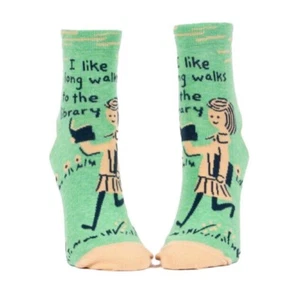 Blue Q Womens Ankle Socks Size 5-10 I Like Long Walks to the Library Multi-color - Picture 1 of 3