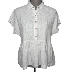 C&C California Linen Peplum Top Striped Button Down Short Sleeve XS - Picture 1 of 6