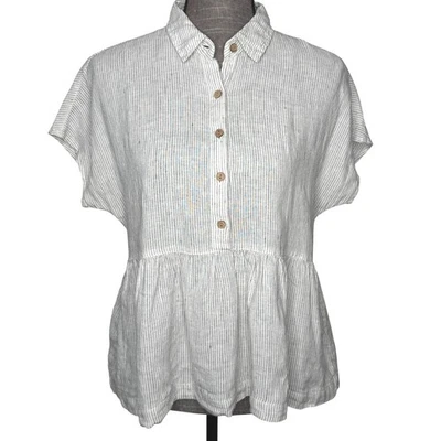 C&C California Linen Peplum Top Striped Button Down Short Sleeve XS - Image 1 of 4