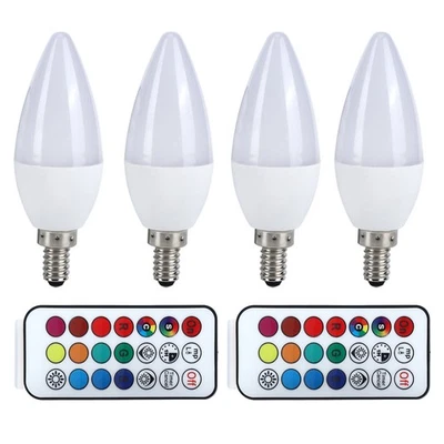 E12 RGbPure White 6000K 3W RGB Color Changing Candle Light Bulb With Remote NEW - Image 1 of 4