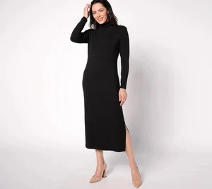 Women w/Control Sz 1X Petite Finespun Jersey Tummy Control Midi Dress A623040 BK - Picture 1 of 1