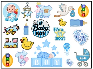 Baby Shower Boy Cake Toppers – Edible Icing Cutouts - Gender Reveal Party Decor - Picture 1 of 8