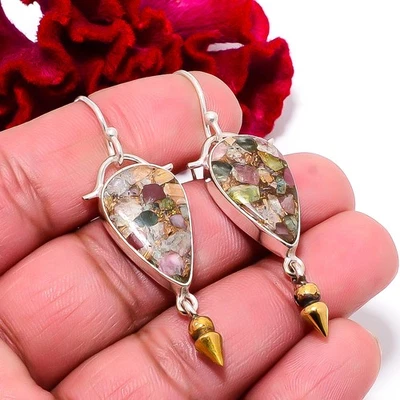 Copper Tourmaline 925 Sterling Silver Two Tone Arrow Head Earring 2.15" E94912 - Image 1 of 4