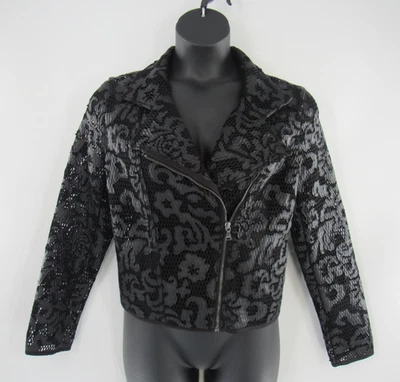 Chaqueta de motocicleta Express negra lisa para mujer estampado floral transparente talla: grande usada en excelente estado Foto 1 de 4