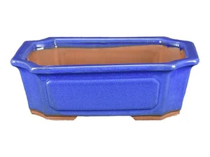 Vaso per bonsai rettangolare in gres smaltato blu 27x20x8 cm - GA9 - Photo 1/1